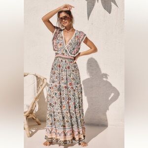 Barok Paris Tiered V-Neck Maxi Dress M